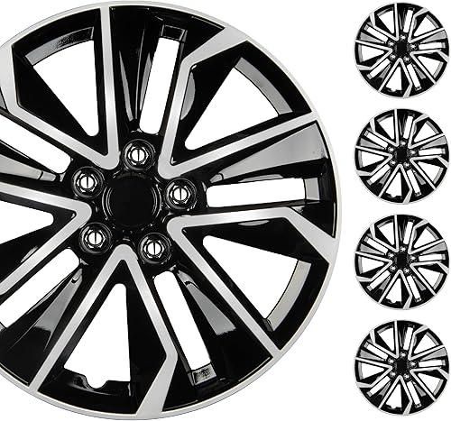 BDK 16 Inch Hubcaps Set of 4 – OEM Replacement Snap-On Wheel Rim Covers - Universal Fit Car Wheel Cover for Cars, Trucks, SUV, Vans Durable ABS Black & Silver 10-Spoke Hub-Cap Car Accessories Exterior
