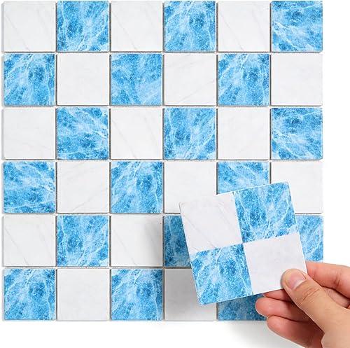 Alasum Miniature Wood Flooring Tiles, 1/12 1/6 Scale Artistic Blue & White Patterned Floorboards, Durable Solid Wood Dollhouse Floor Boards for DIY Scenery Layouts & Model Decor, 18Pcs Set