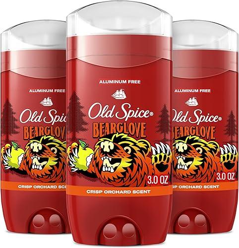 Old Spice Aluminum Free Deodorant for Men, 24/7 Odor Protection, 24/7 Freshness & Lasting Scent, Goes on Clear, Bearglove with Crisp Orchard Scent, 3.0 oz (Pack of 3)