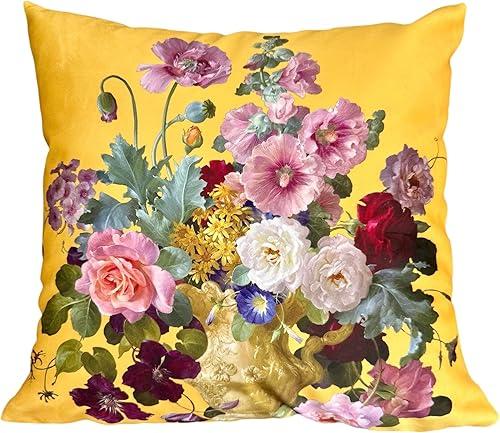 18x18 Inch Yellow Floral Pillow Cover, Vintage Rose & Gold Vase Print, Double Sided Decorative Throw Pillow Case for Living Room, Bedroom, Home Decor — 8% off