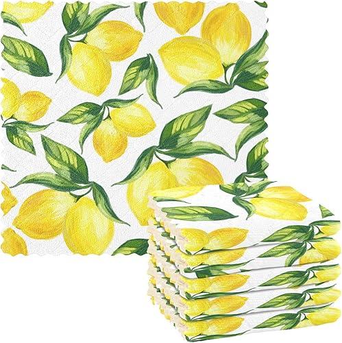 ALAZA Kitchen Towels Yellow Lemon and Green Leaves on White Dish Towels Multipurpose Reusable Dish Cloths Soft Cleaning Cloth Kitchen Accessories Set of 6,11"x11" — 37% off