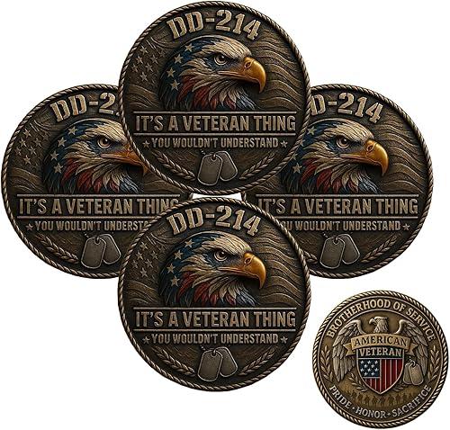 DD-214 – It’s a Veteran Thing Commemorative Coin, for Veterans Families and Retired VetFriends,US Veteran Challenge Coin (4 PCS)