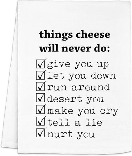 Moonlight Makers Cheese-Themed Funny Kitchen Towels - Decorative Handmade Cotton Dish Towels, Absorbent Tea Cloth, Unique Housewarming Gifts, 28x28in - Things Cheese Will Never Do, White, 1-PC — 14% off