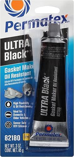 Permatex 82180 Ultra Black Maximum Oil Resistance RTV Silicone Gasket Maker, Sensor Safe and Non-Corrosive, for High Flex and Oil Resistant Applications 3 oz