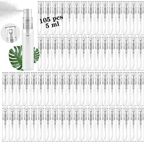 Mini Spray Bottle 105PCS 5ML Clear Glass Perfume Bottles Refillable Fine Mist Spray Bottles Empty Fragrance Sample Spray Containers Cosmetics Atomizer for Cleaning,Travel,Essential Oils