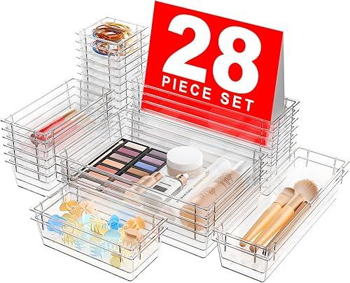 A-LuGei 【Military Grade】 Drawer Organizer, 【𝟱𝗦𝗶𝘇𝗲】 Makeup organizer, 【Holds 177 Items】 Bathroom Organizers and Storage, Organization and Storage, Desk Drawer Organizer for Vanity (Clear)