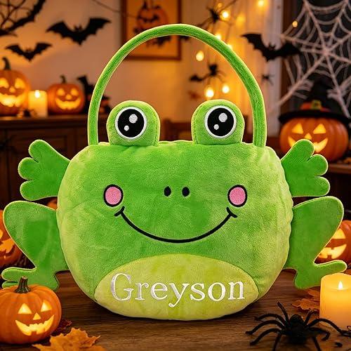 Personalized 3D Frog Halloween Basket – Custom Embroidered Name, Soft Frog Trick or Treat Bag, Perfect Candy & Gift Bucket for Easter, Halloween & Birthday