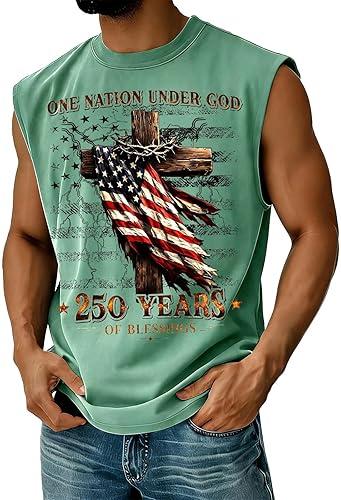 Mens 250th Anniversary USA Sleeveless Tank Tops 1776-2026 Graphic America Flag Patriotic Shirt 4th of July Tshirt
