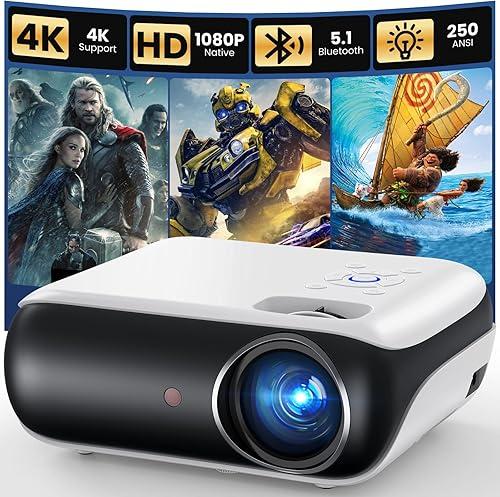 HAPPRUN Native 1080P Bluetooth Mini Projector, Full HD Portable Outdoor Movie Projector with Built-in Speaker, Compatible with Smartphone, HDMI, USB, AV, Fire Stick, PS5 for Home, Bedroom, Outdoor Use