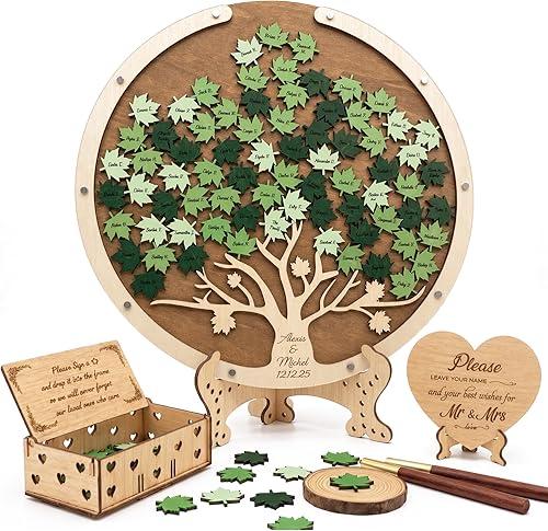 Guest Book Tree with Leaves for Wedding, Custom Wedding Guest Book Alternative, Wooden Tree Frame with Leaf Chips, Personalized Sign-in Guest Book, Rustic Wedding Decor Keepsake