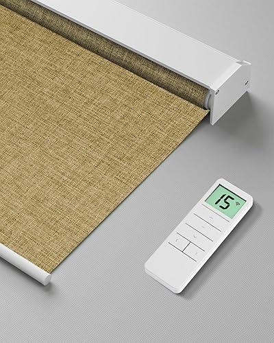 Motorized Roller Shade with Remote Control, Blackout Electric Shade for Windows Compatible with Alexa Google via Hub, Rechargeable Smart Window Blind for Home Office (Fabric Dark Coffee)