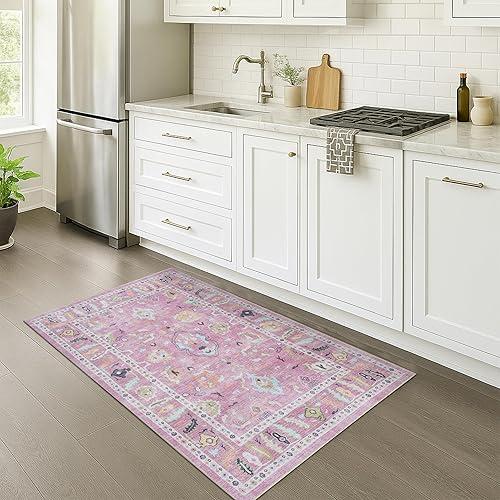 Fame Rugs Pink Modern Oushak Rug 2'6"x13, Vintage Turkish Colorful Oriental Antique Inspired Long Runner Rugs, Luxury Living Room Bedroom (995PP, 2'6" x 13')