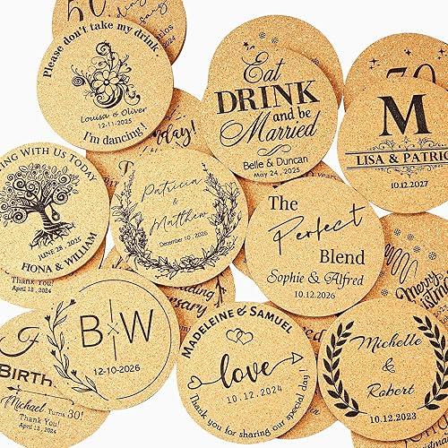 100 pcs Personalized Cork Coasters, Wedding Favors for Guests, Custom Coasters, Birthday Coasters, Wedding Gift, Business Promotional Items (100 pcs)