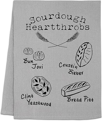 Moonlight Makers Sourdough Heartthrobs Design, Funny Dish Towels for Bakers and Bread Lovers - Fun Apartment Essentials, Flour Sack Kitchen Towels, Celebrity Crush, Wash Cloths, White or Gray (Gray)